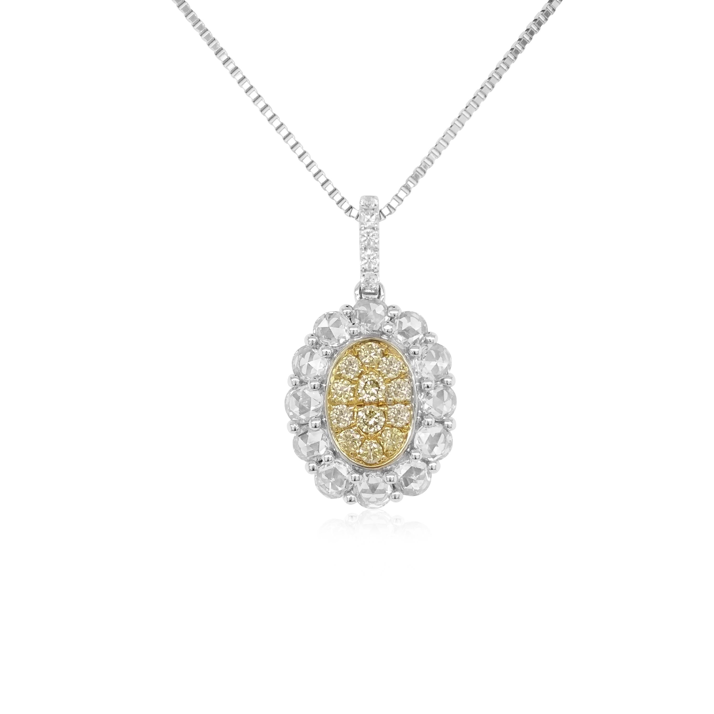 Contemporary Yellow Diamond White Diamond Platinum Pendant Necklace For Sale