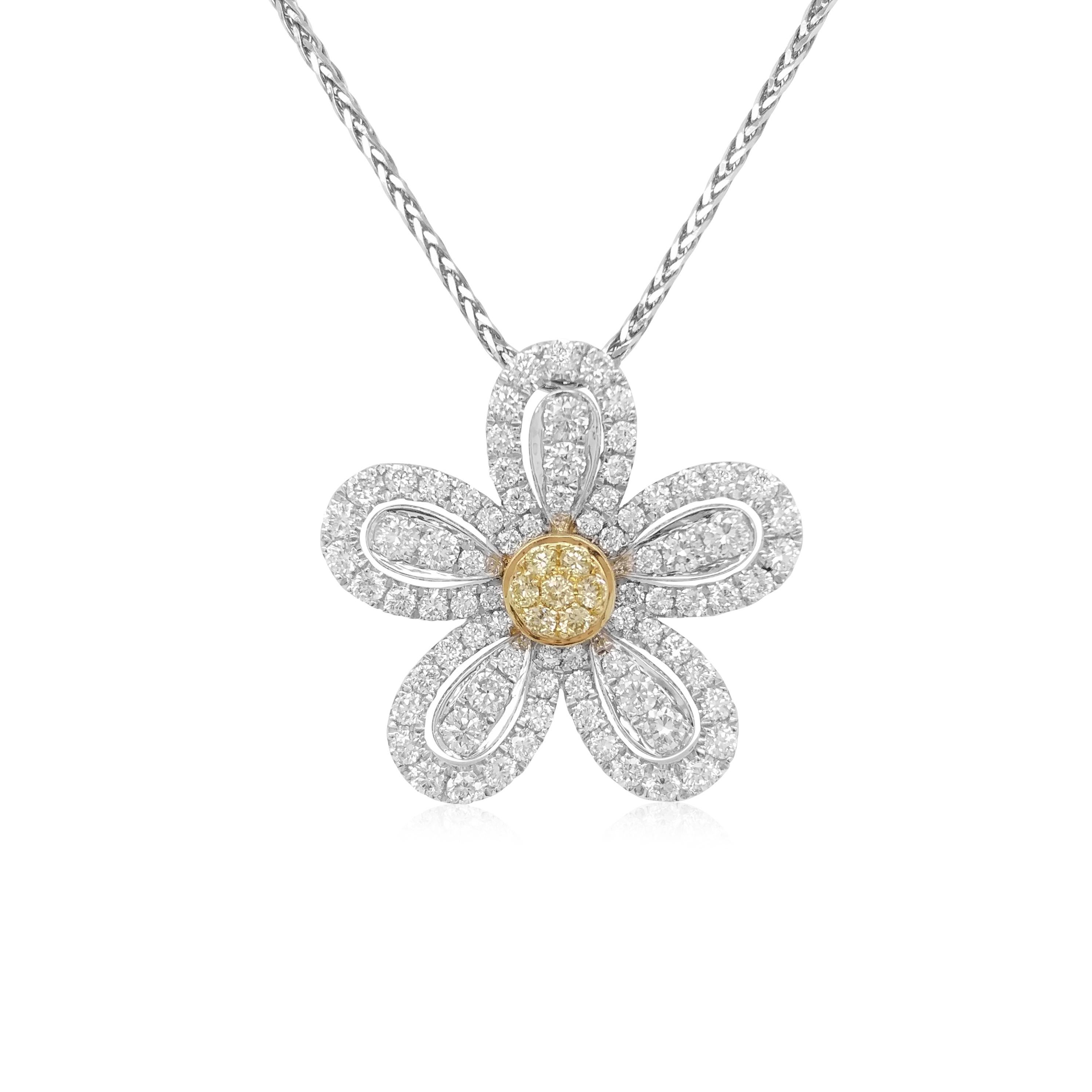 Contemporary Yellow Diamond White Diamond Platinum Pendant Necklace