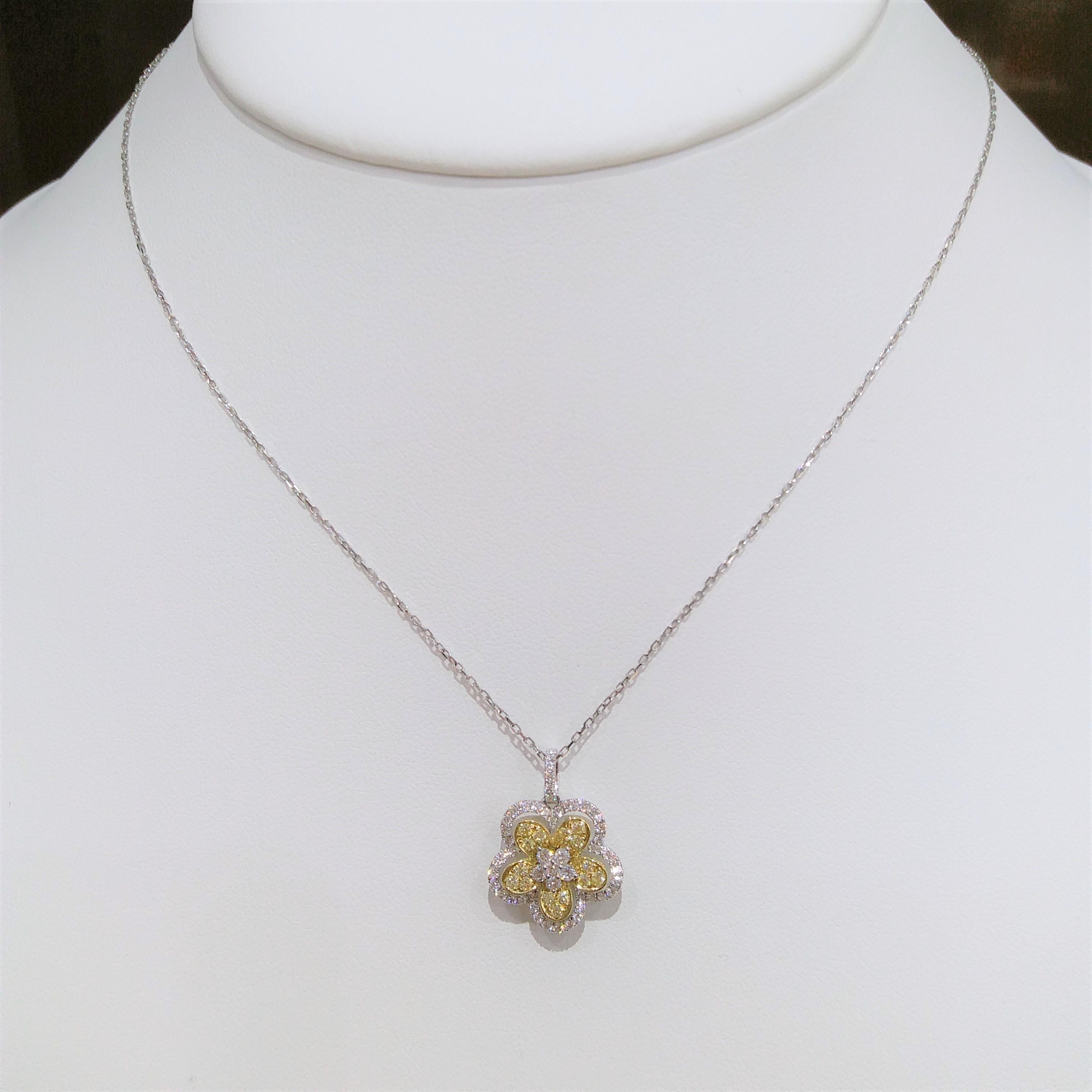 Contemporary Yellow Diamond White Diamond Platinum Pendant Necklace For Sale