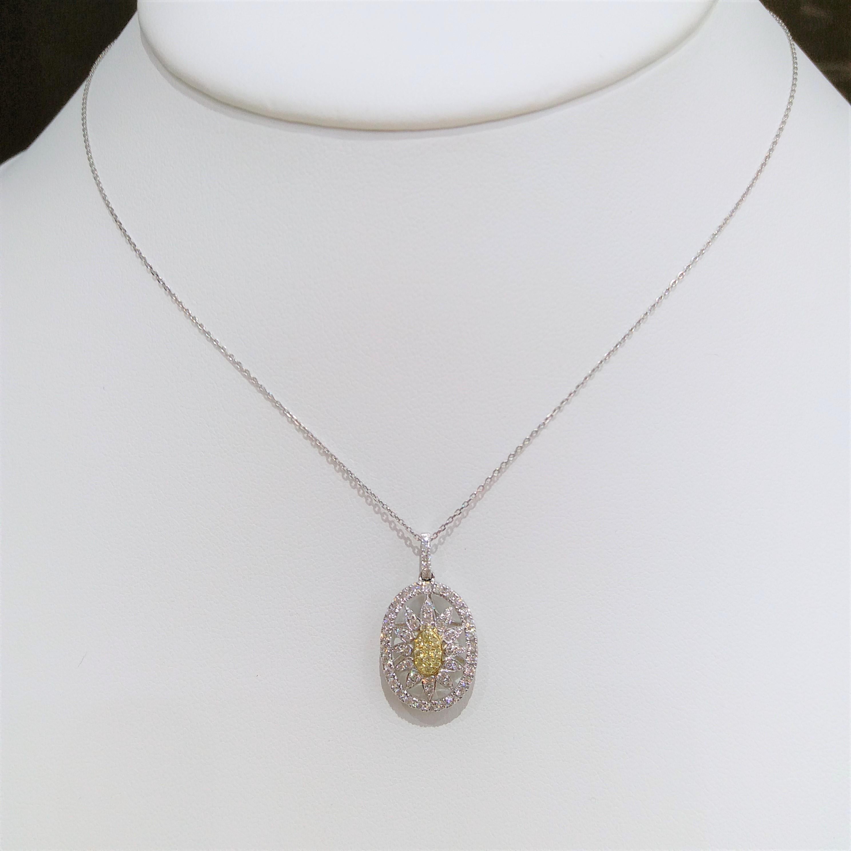 Contemporary Yellow Diamond White Diamond Platinum Pendant Necklace For Sale