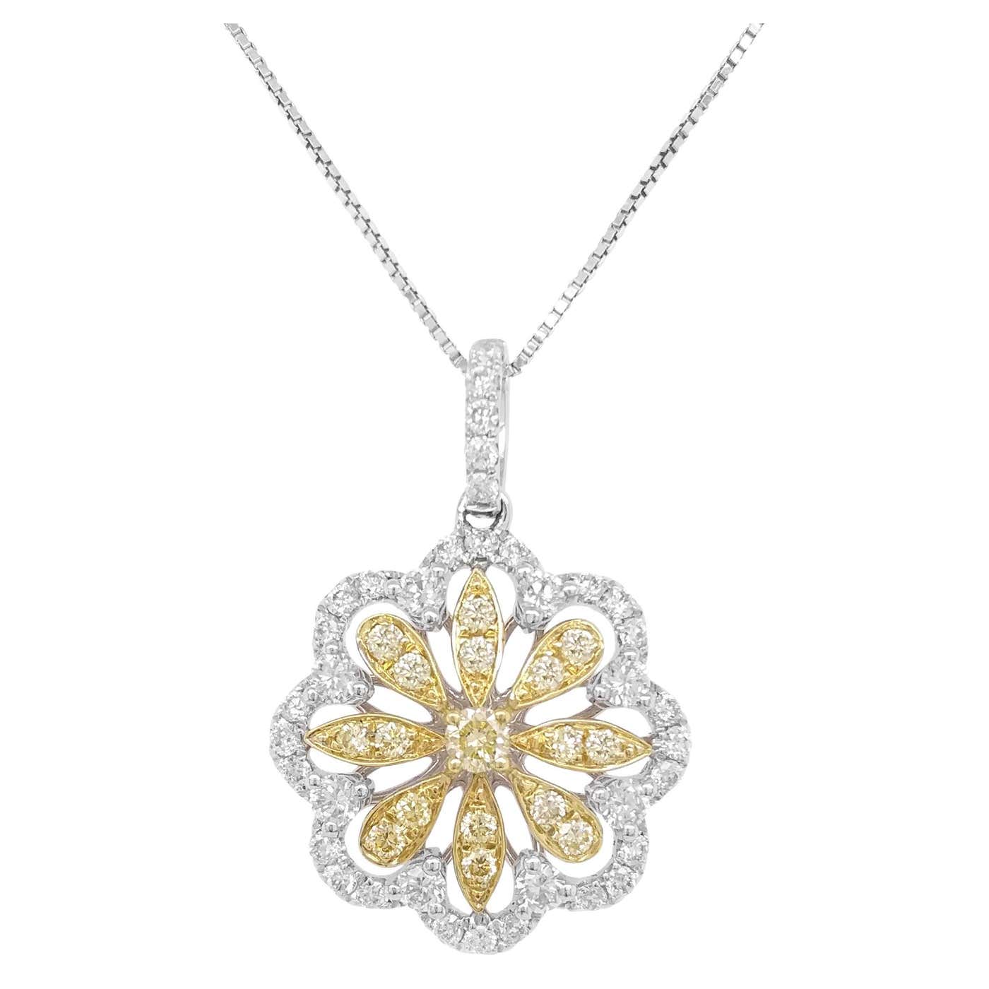 Yellow Diamond White Diamond Platinum Pendant Necklace at 1stDibs