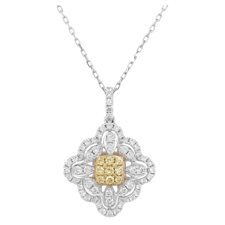 Yellow Diamond White Diamond Platinum Pendant Necklace For Sale