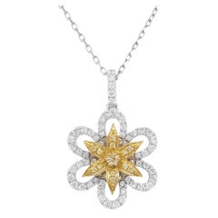 Collier pendentif en platine avec diamants jaunes et diamants blancs