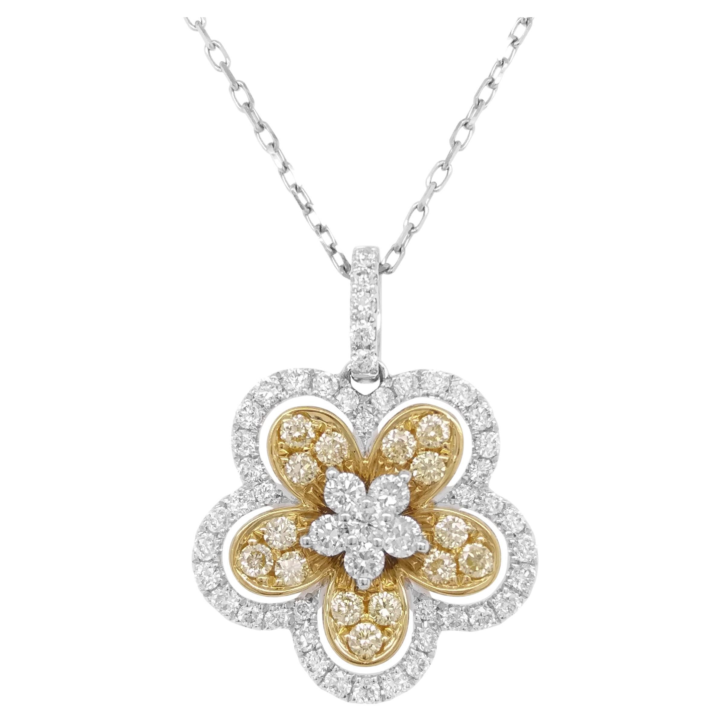 Collier pendentif en platine avec diamants jaunes et diamants blancs