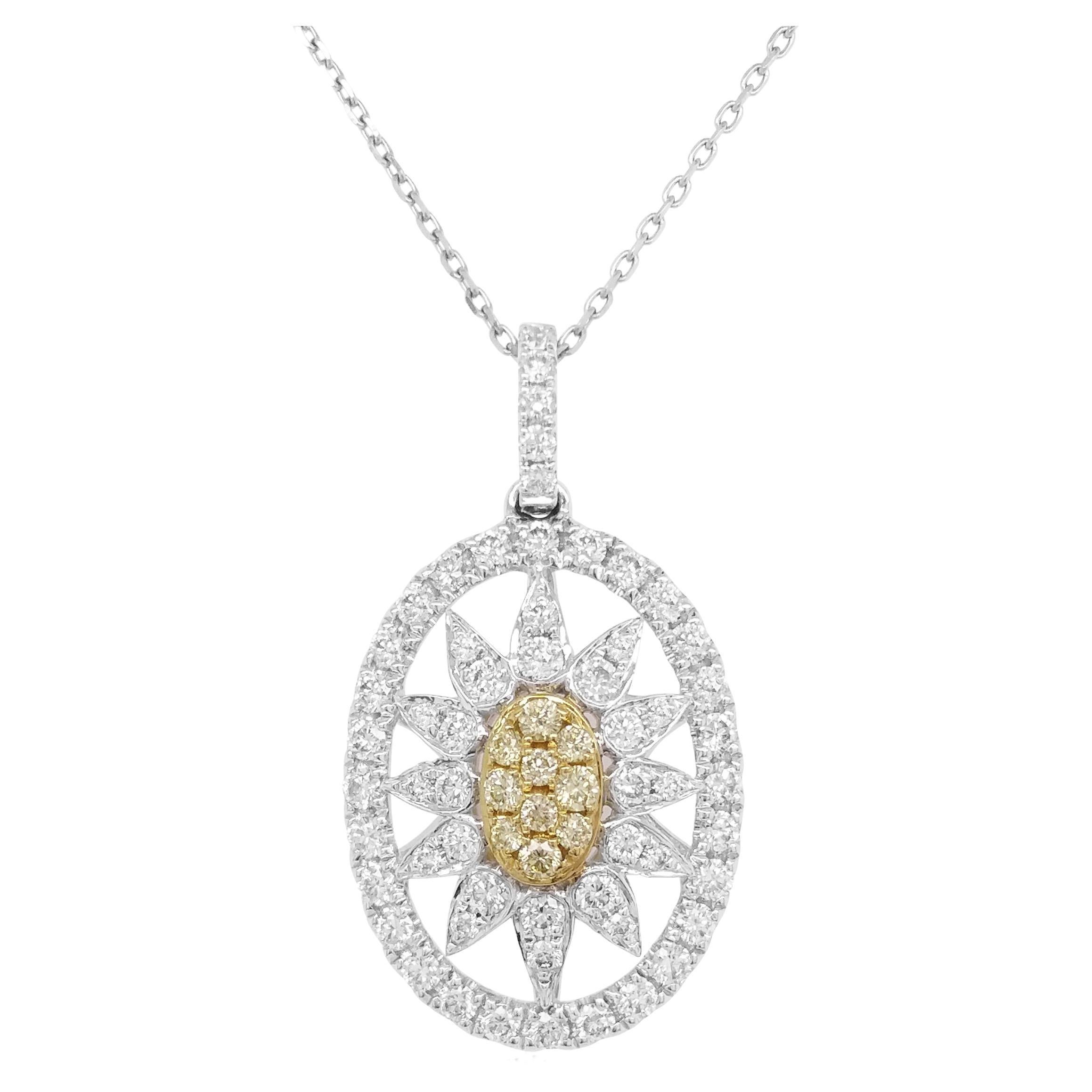 Yellow Diamond White Diamond Platinum Pendant Necklace For Sale