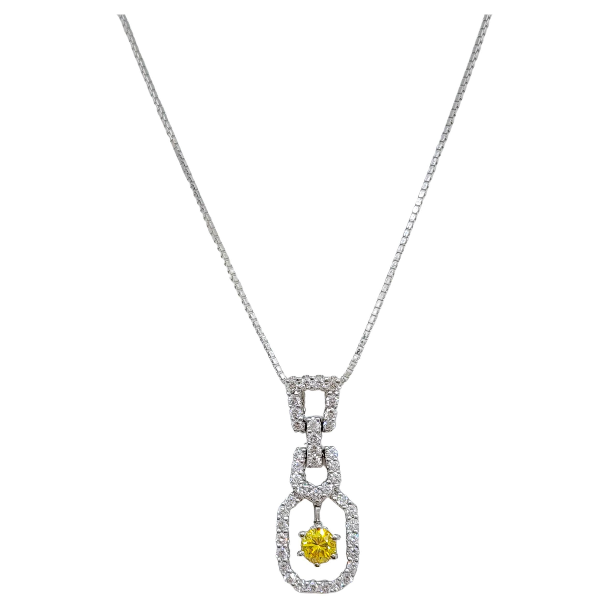 Yellow Diamond and White Diamond Pendant Necklace in 18k White Gold