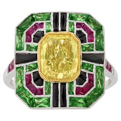 Yellow Diamond Art Deco Style Ring, 2.13 Carats