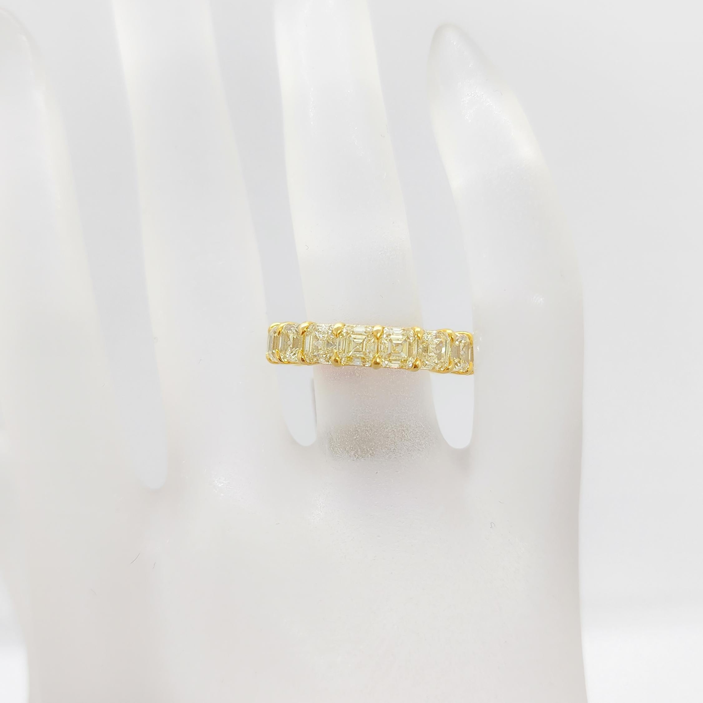 Yellow Diamond Asscher Cut Eternity Band in 18k Yellow Gold For Sale at ...