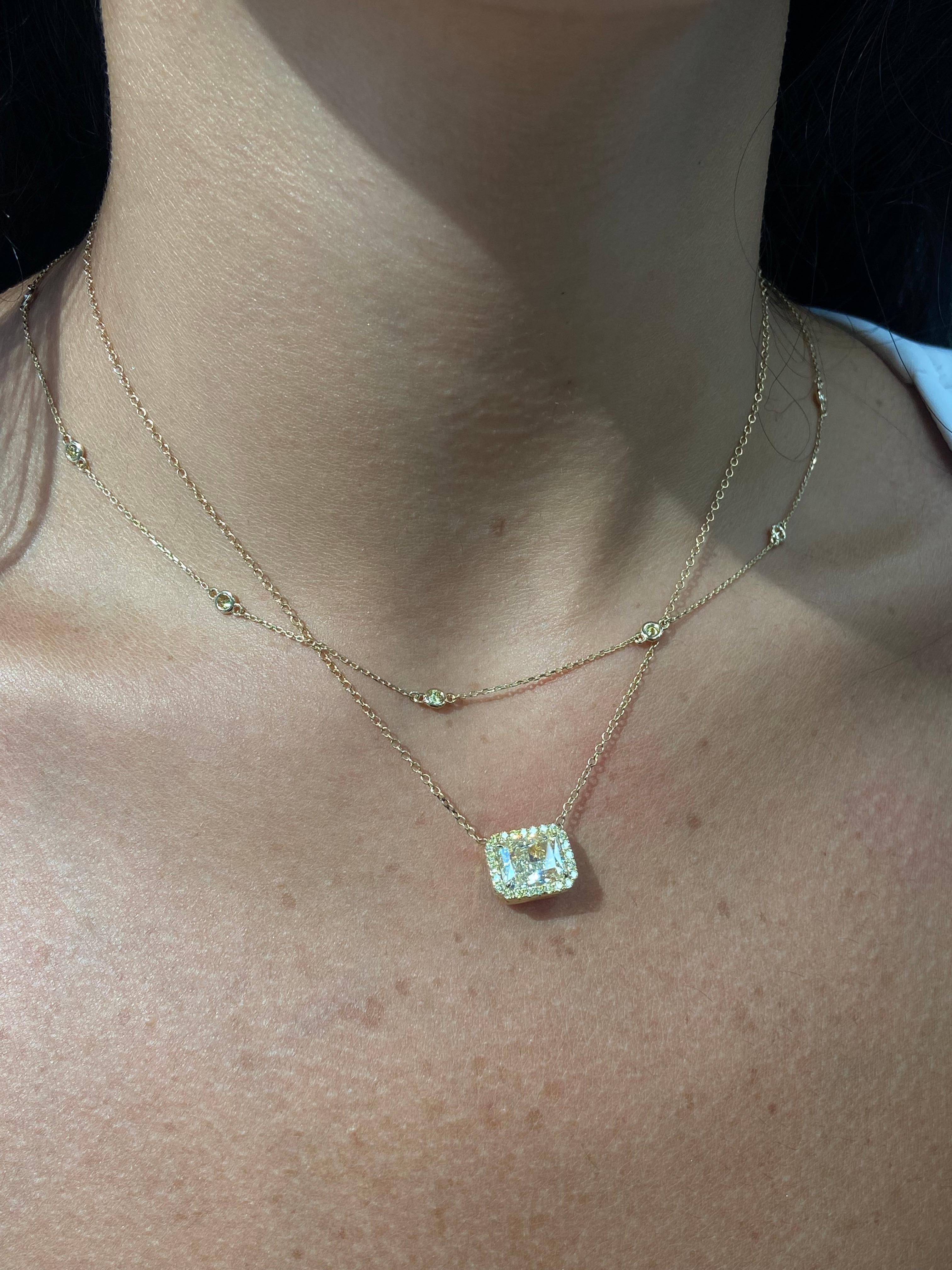Round Cut Yellow Diamond Bezel Station Necklace For Sale