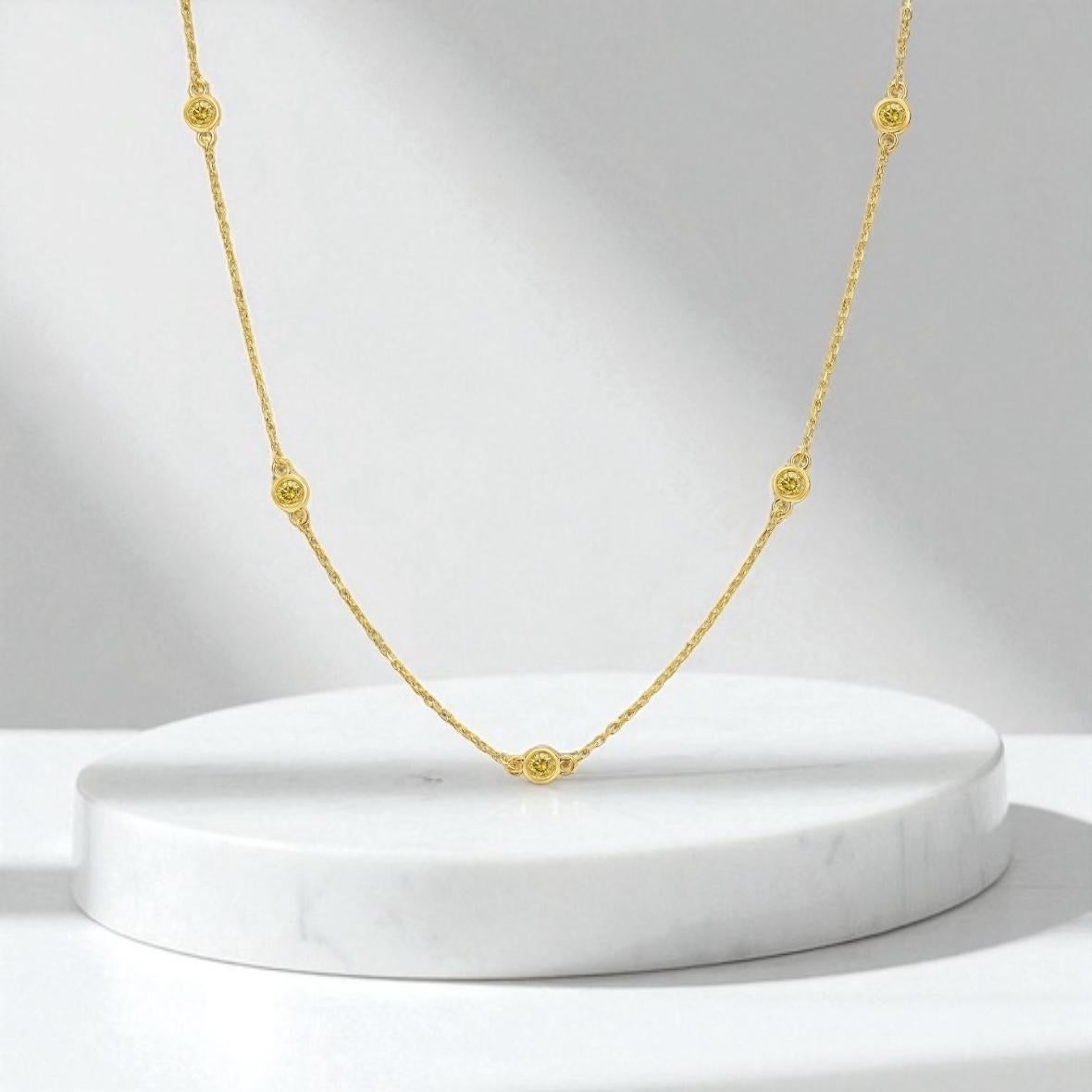 Yellow Diamond Bezel Station Necklace In New Condition For Sale In New York, NY