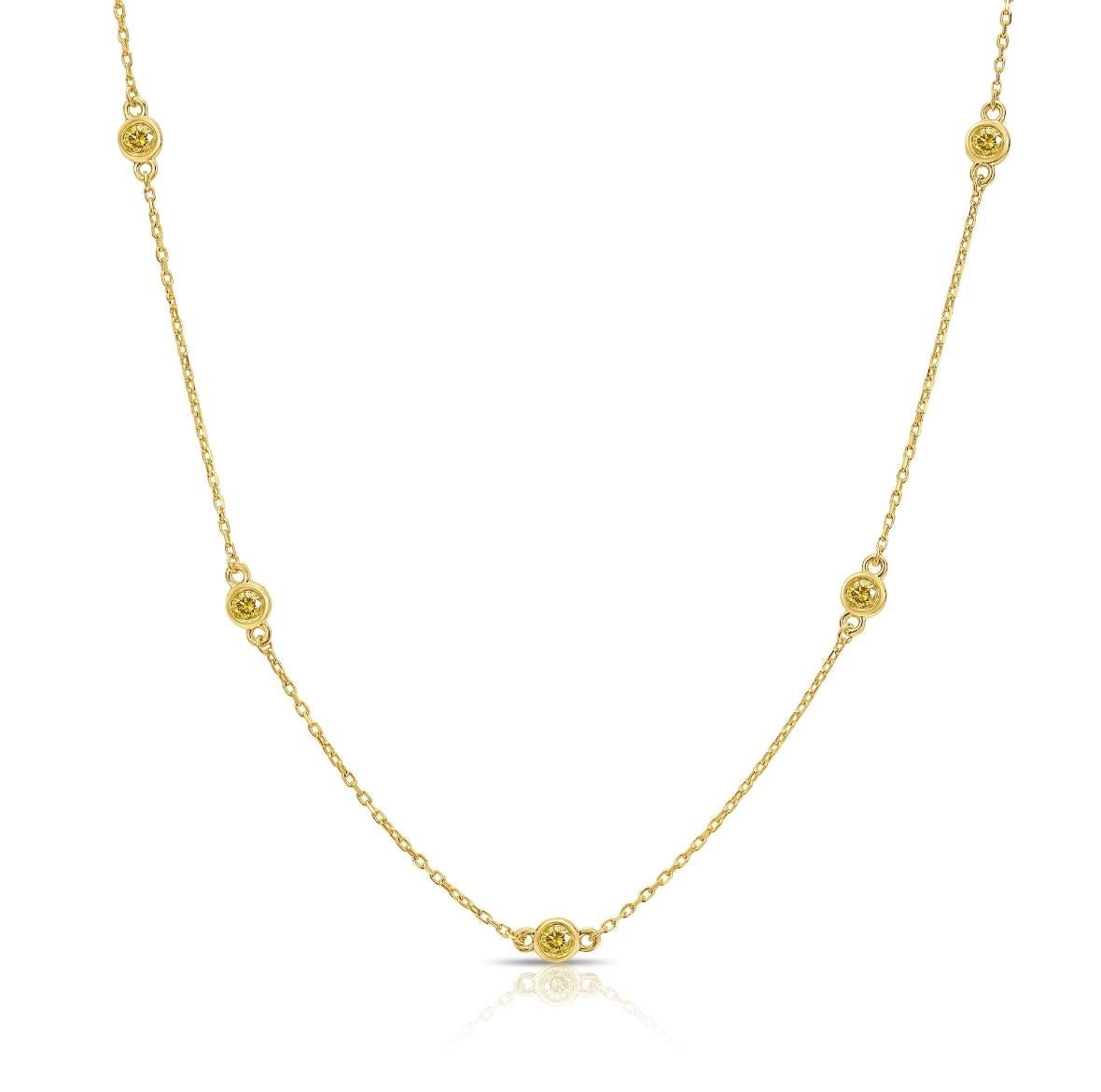 Women's Yellow Diamond Bezel Station Necklace For Sale