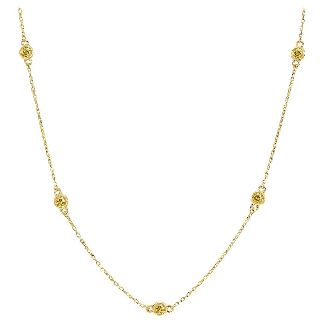 Yellow Diamond Bezel Station Necklace For Sale