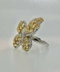 Yellow Diamond Butterfly Ring 18K White Gold 5.23 CTs Cocktail Ring