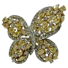 Yellow Diamond Butterfly Ring 18K White Gold 5.23 CTs Cocktail Ring