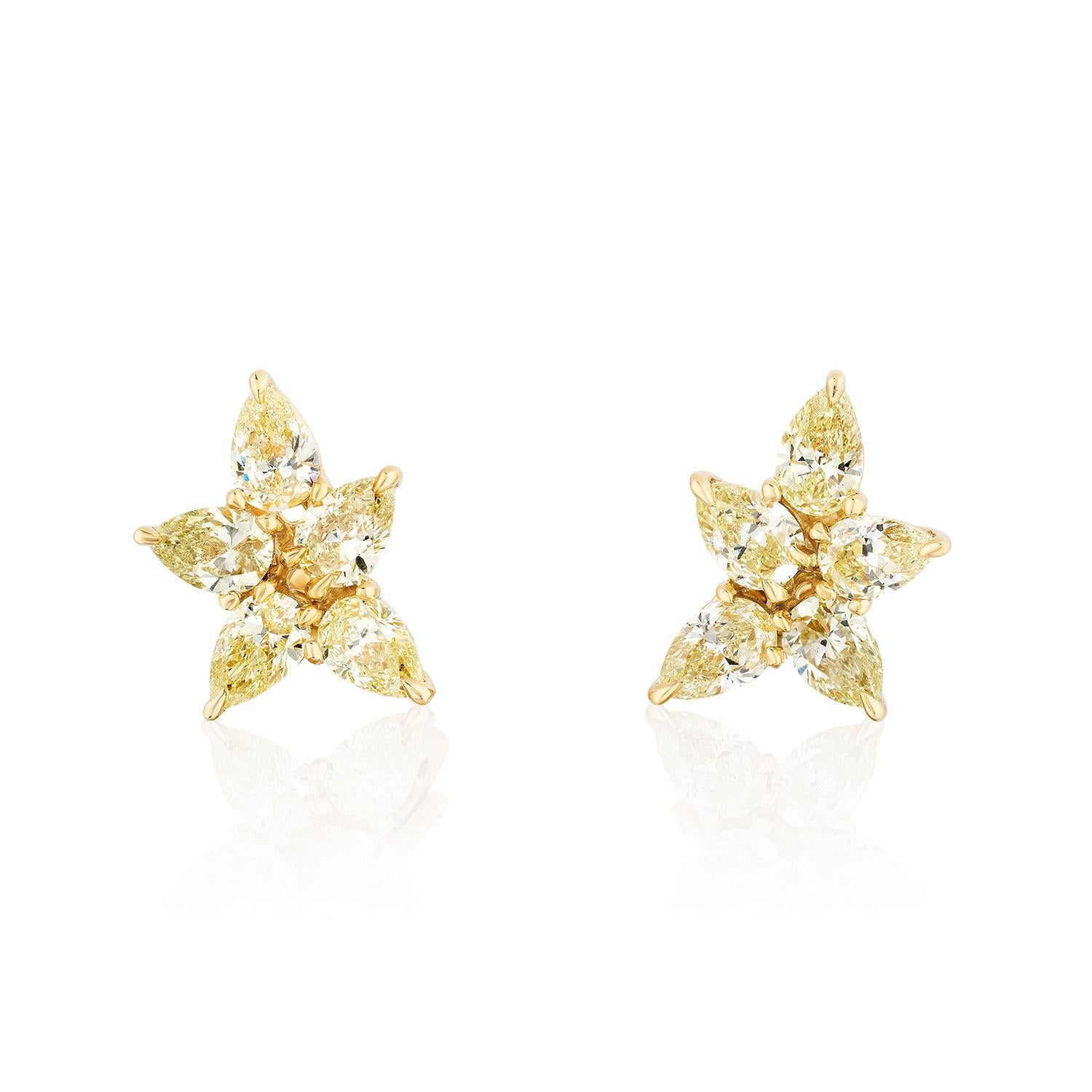 Einzigartige Cluster-Diamant-Ohrringe
10 birnenförmige Diamanten mit einem Gewicht von 5,41 Karat bilden diese wunderschönen Cluster-Ohrringe.

Fassung aus 18 Karat Gelbgold. Clip-Rückseiten.