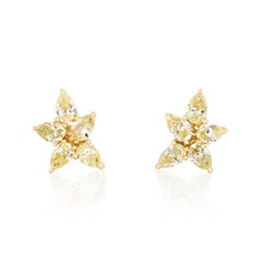 Yellow Diamond Cluster Earrings
