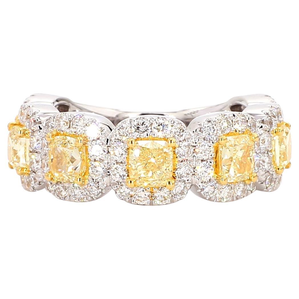 Yellow Diamond Cushion Cut 3/4ths Eternity Ring, 2.5 Ct Yellow 18K White Gold For Sale