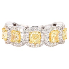 Yellow Diamond Cushion Cut 3/4ths Eternity Ring, 2.5 Ct Yellow 18K White Gold