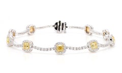 Yellow Diamond Cushion Cut Bracelet 4.28 Carats Total Weight 18K White Gold