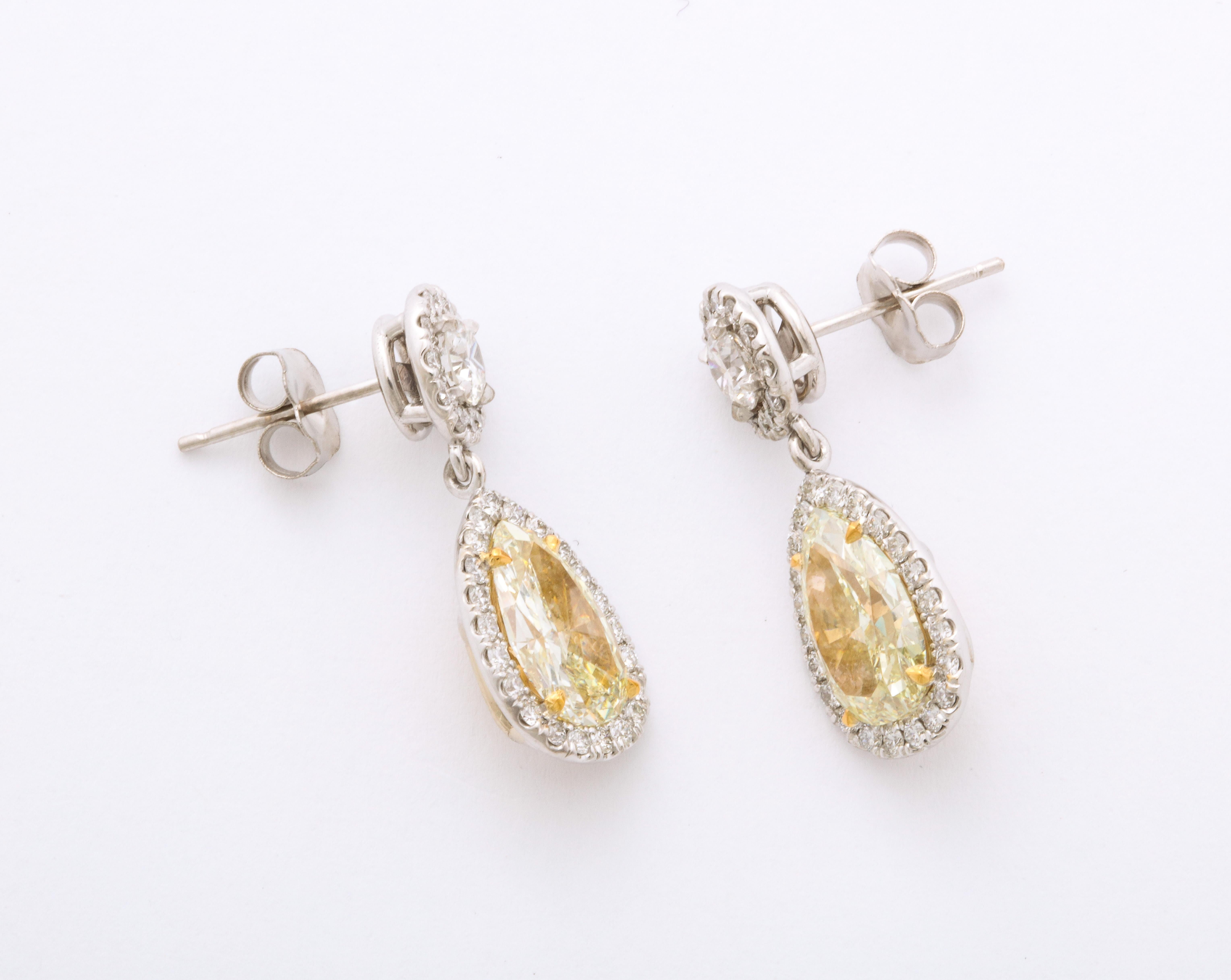 Yellow Diamond Dangle Drop Earrings For Sale 1