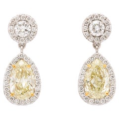 Yellow Diamond Dangle Drop Earrings