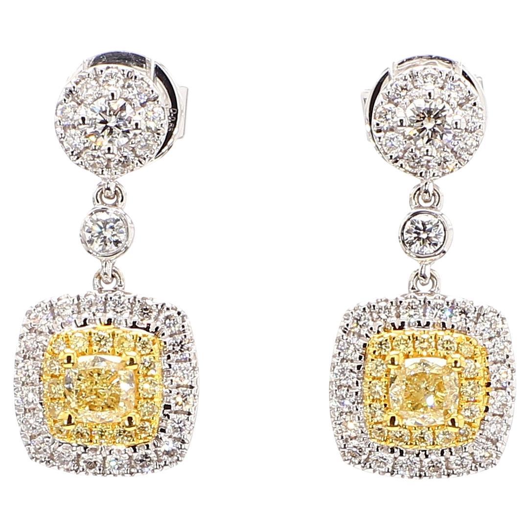 Yellow Diamond Drop Earrings 1.36 Carats Total Weight 18K Gold For Sale