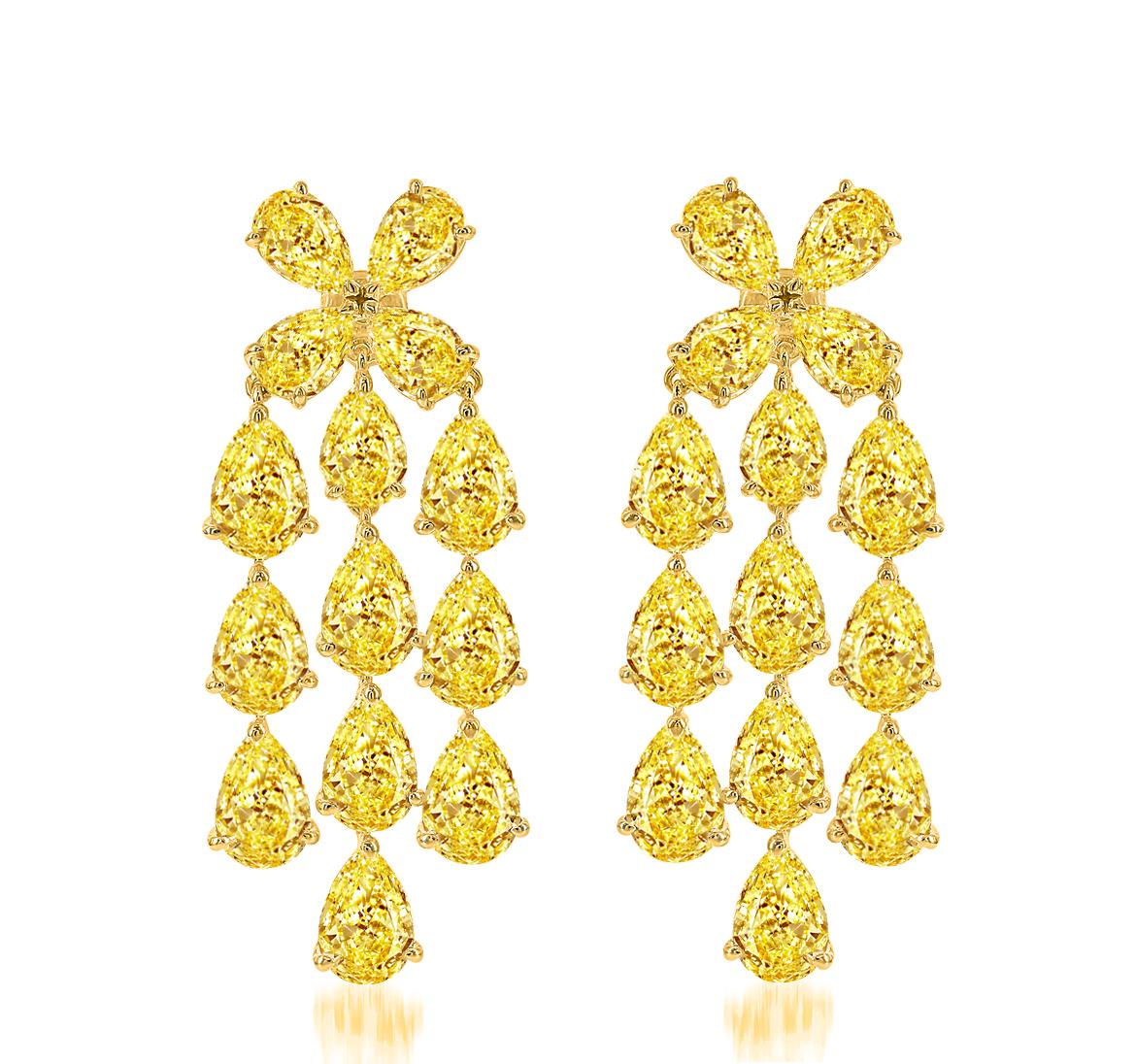 Pear Cut Yellow Diamond Drop Earrings For Sale
