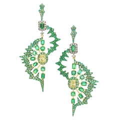 Yellow Diamond, Emerald, Tsavorite and Diamond Earrings, 18K Gold, Austy Lee