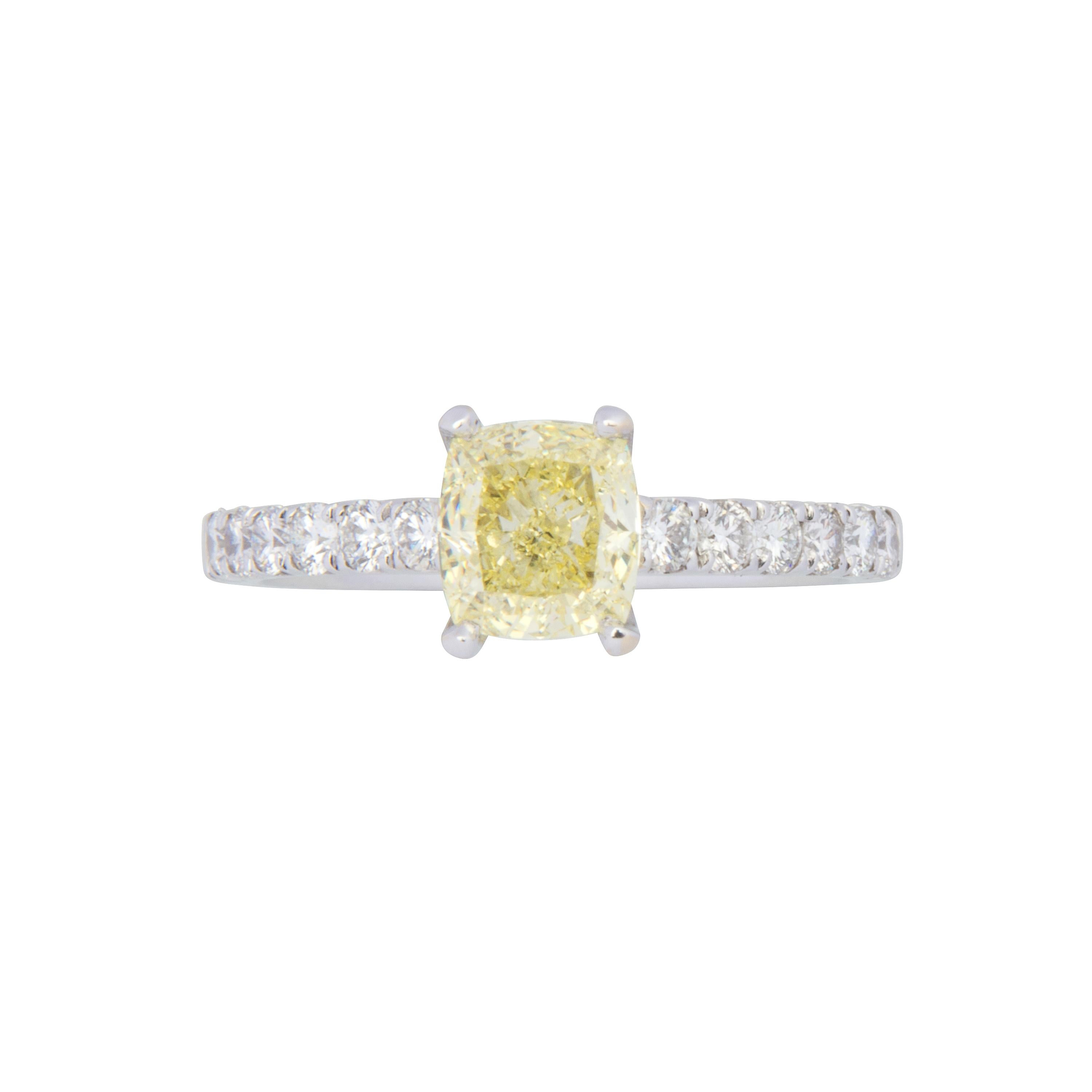 Women's 18 Karat White Gold Yellow Diamond Engagement Ring