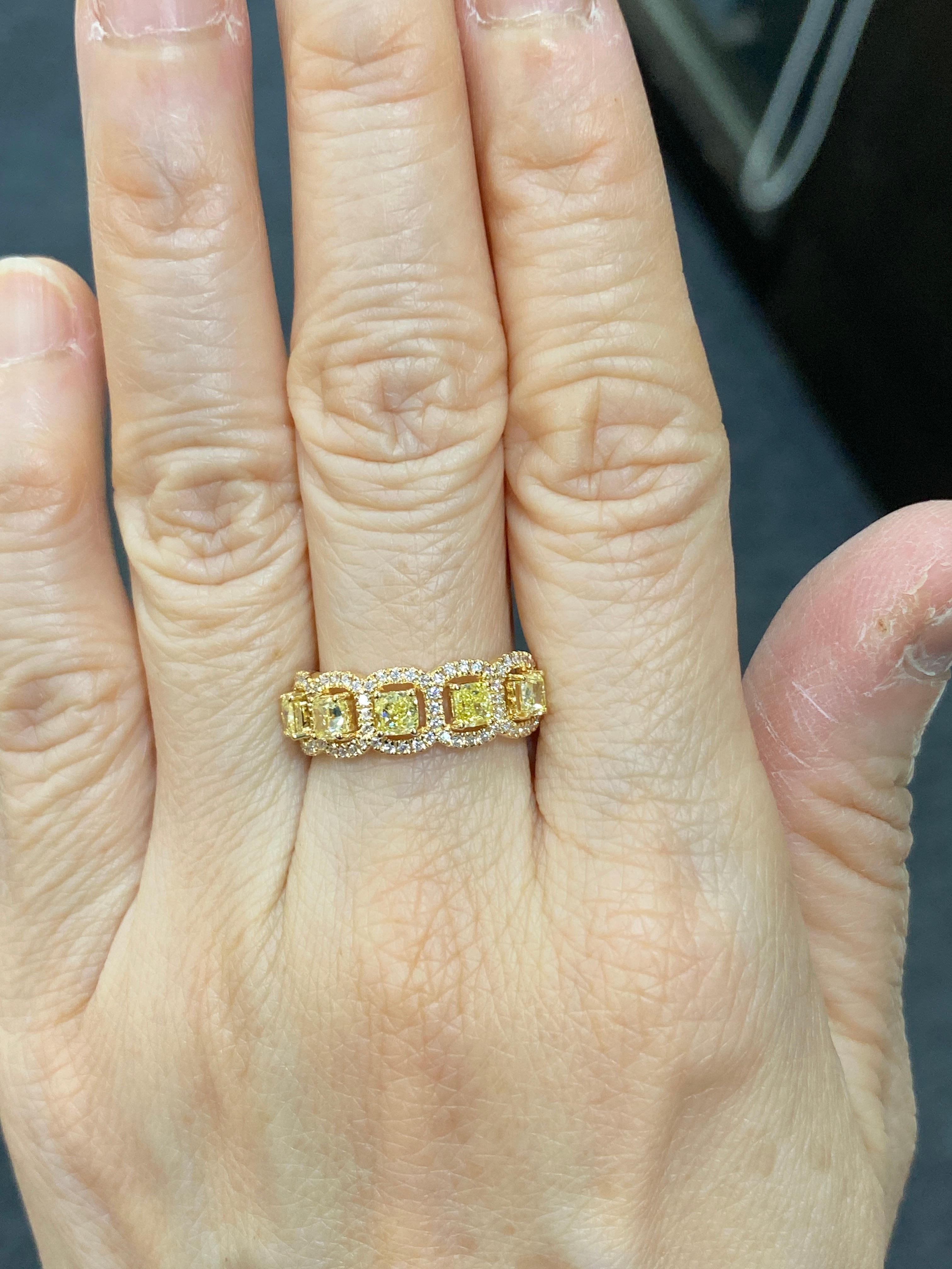 Modern Yellow Diamond Eternity Ring 18 Karat Yellow Gold For Sale