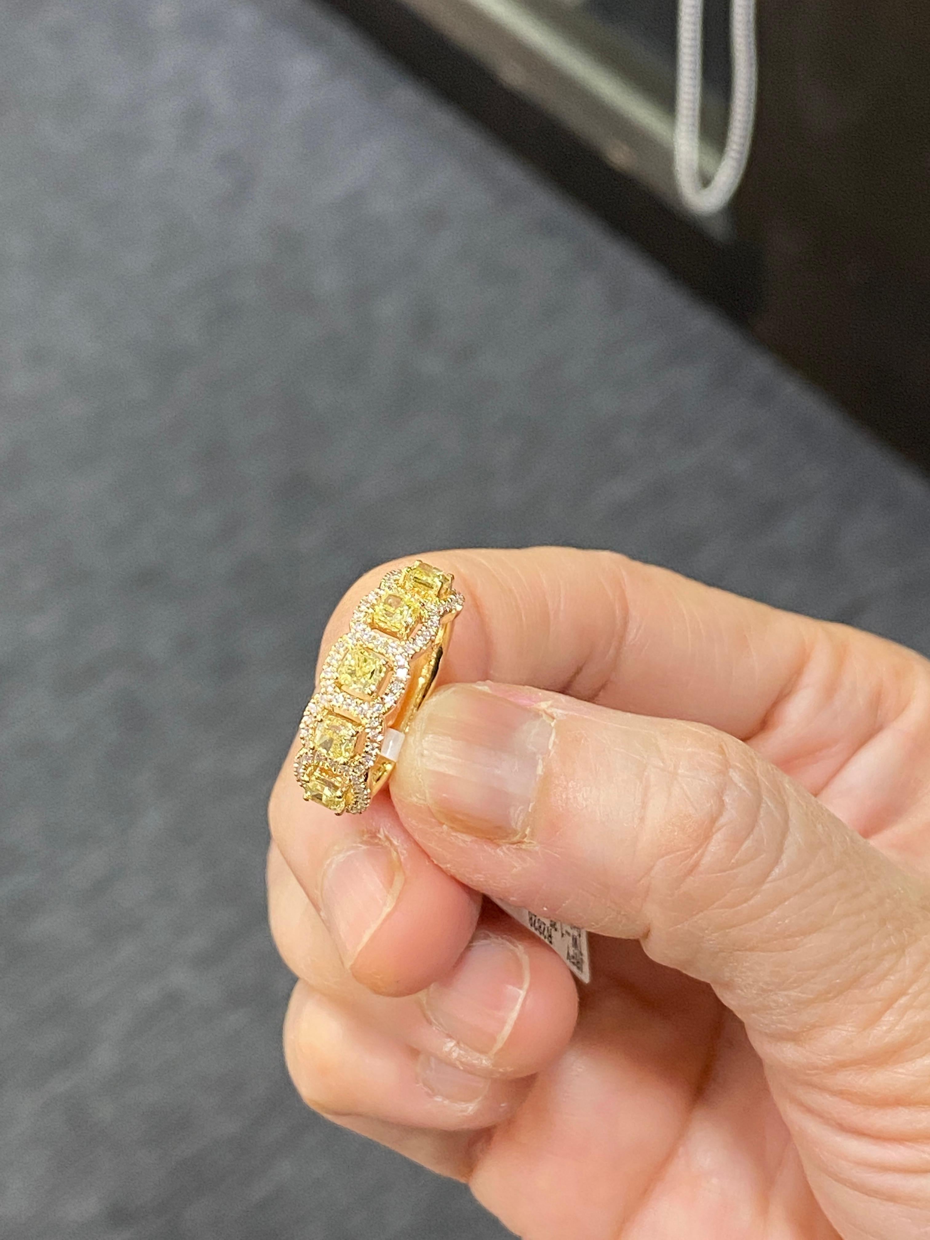 Women's Yellow Diamond Eternity Ring 18 Karat Yellow Gold For Sale