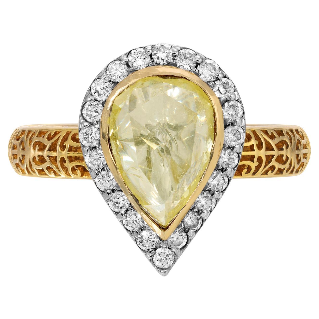 Yellow Diamond Filigree Dress Ring For Sale