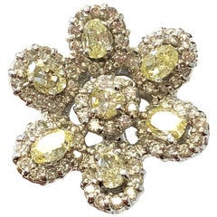Yellow Diamond Floral Earrings in 18 Karat White Gold