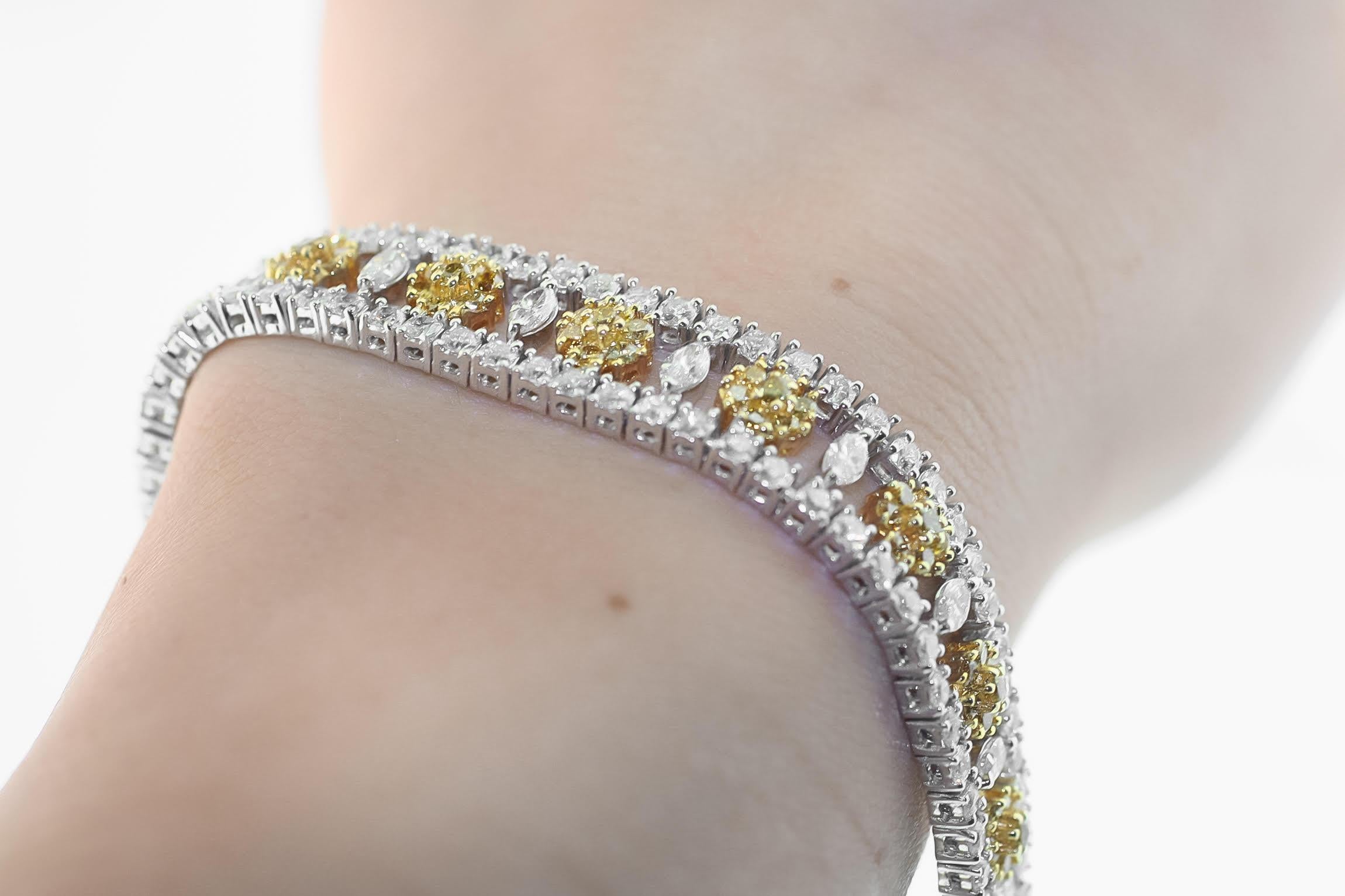 Modernist Yellow Diamond Flower Line Bracelet For Sale
