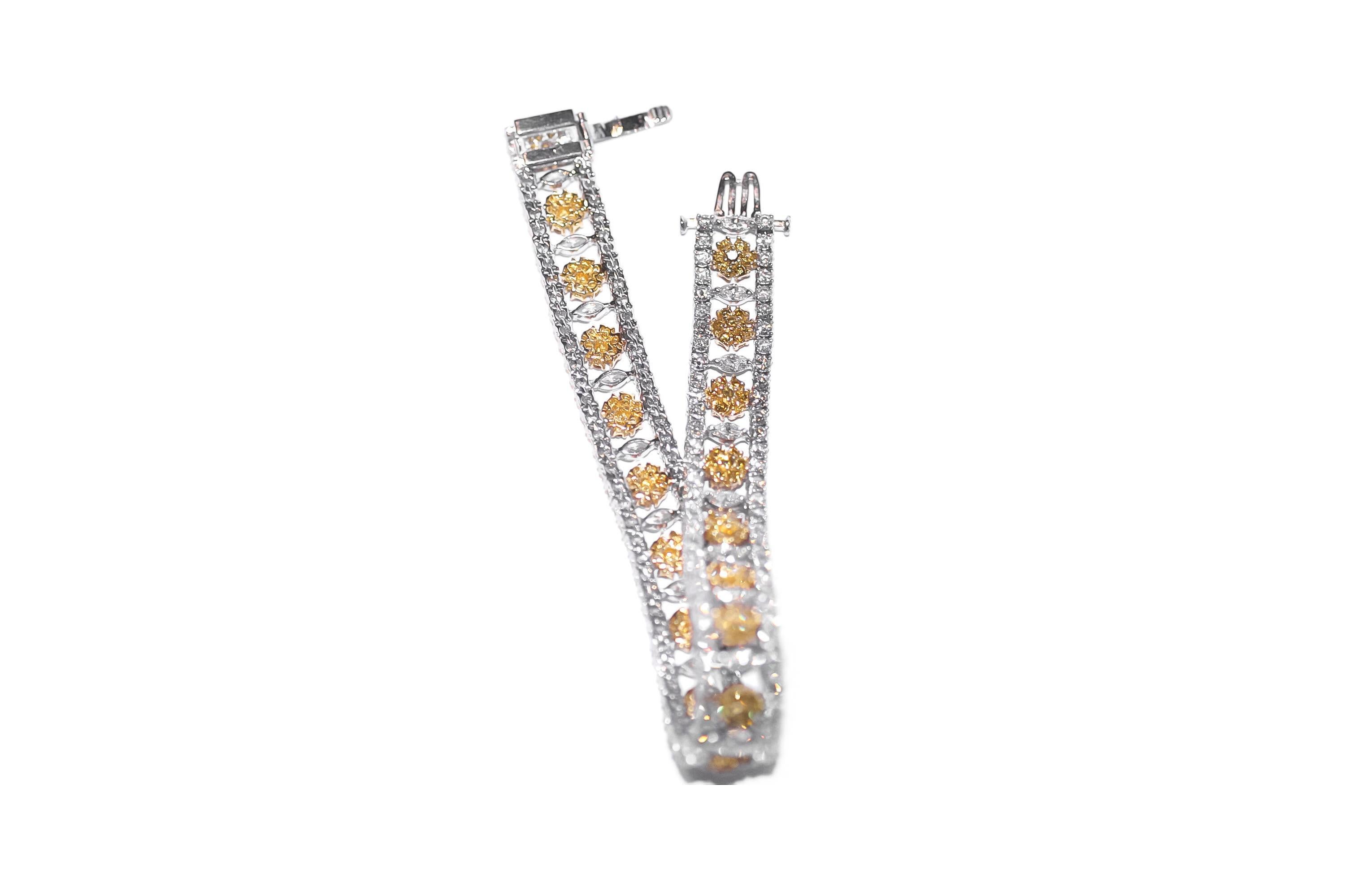 Round Cut Yellow Diamond Flower Line Bracelet For Sale