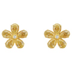 Yellow Diamond Flower Stud Earrings