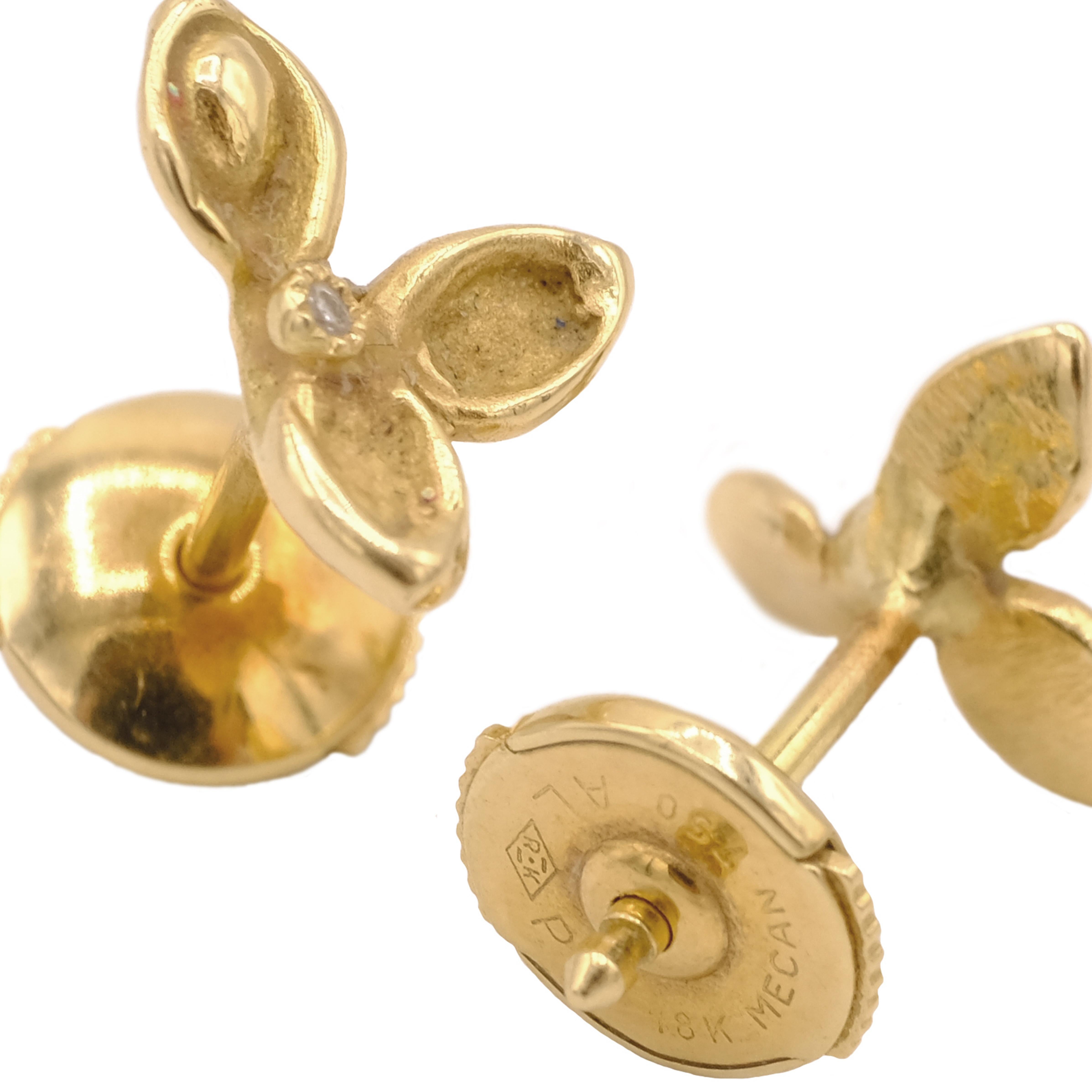 Anais Rheiner 18 Karat Yellow Gold Diamond Flower Stud Earrings In New Condition For Sale In Paris, FR
