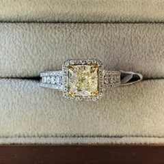 Yellow Diamond Halo 18K White Gold Engagement Ring