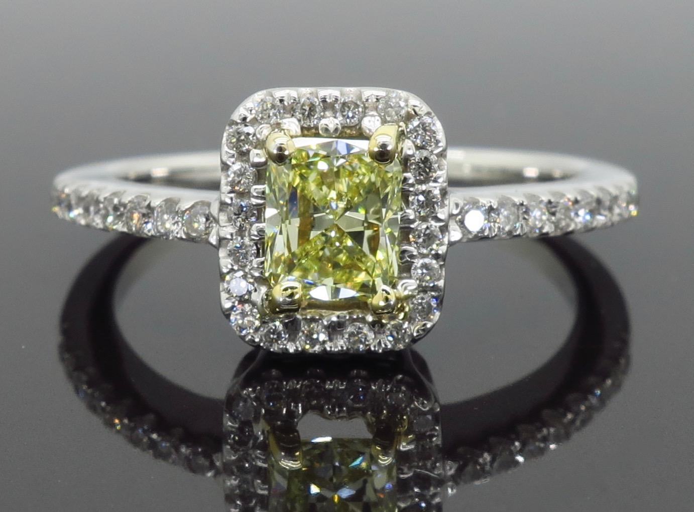 Yellow Diamond Halo Engagement Ring In New Condition In Webster, NY