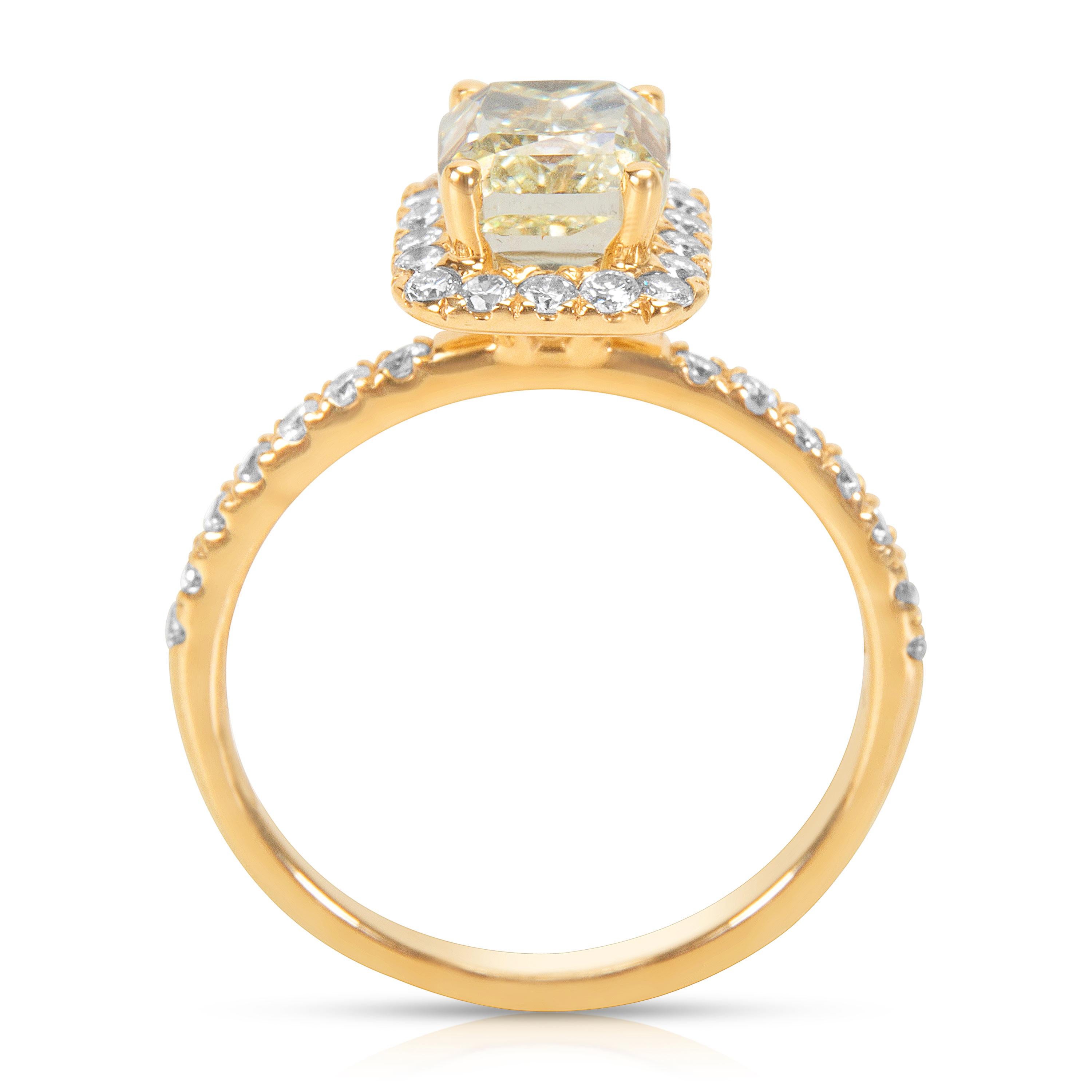 Round Cut Yellow Diamond Halo Engagement Ring in 14 Karat Yellow Gold 2.55 Carat