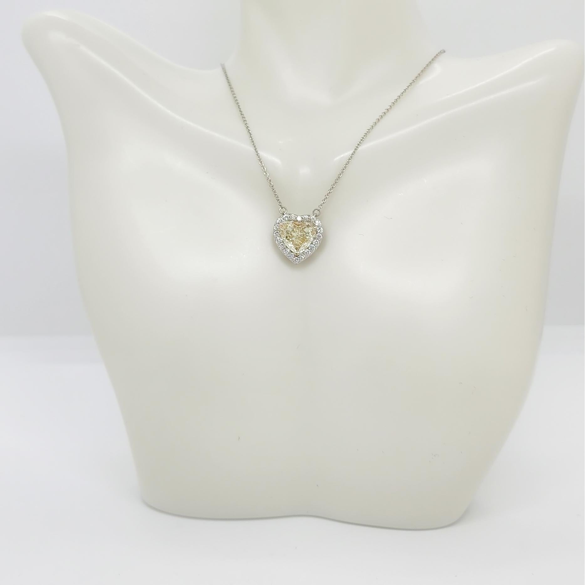 Heart Cut Yellow Diamond Heart and White Diamond Pendant Necklace in 18k Gold