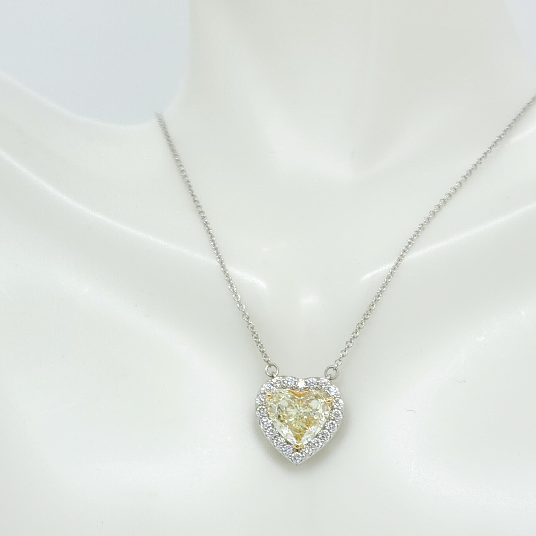 Women's or Men's Yellow Diamond Heart and White Diamond Pendant Necklace in 18k Gold