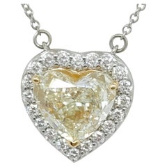 Yellow Diamond Heart and White Diamond Pendant Necklace in 18k Gold