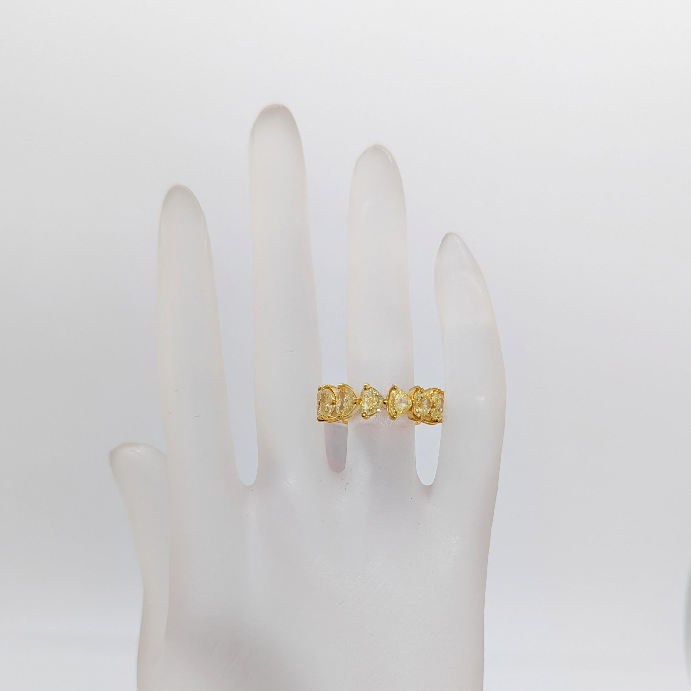 Heart Cut Yellow Diamond Heart Shape Eternity Band Ring in 18K Yellow Gold For Sale