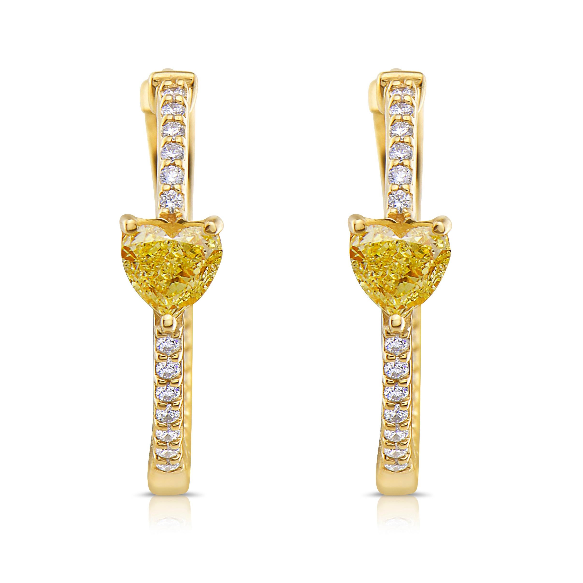 Heart Cut Yellow Diamond Heart Shape Huggie Earrings For Sale