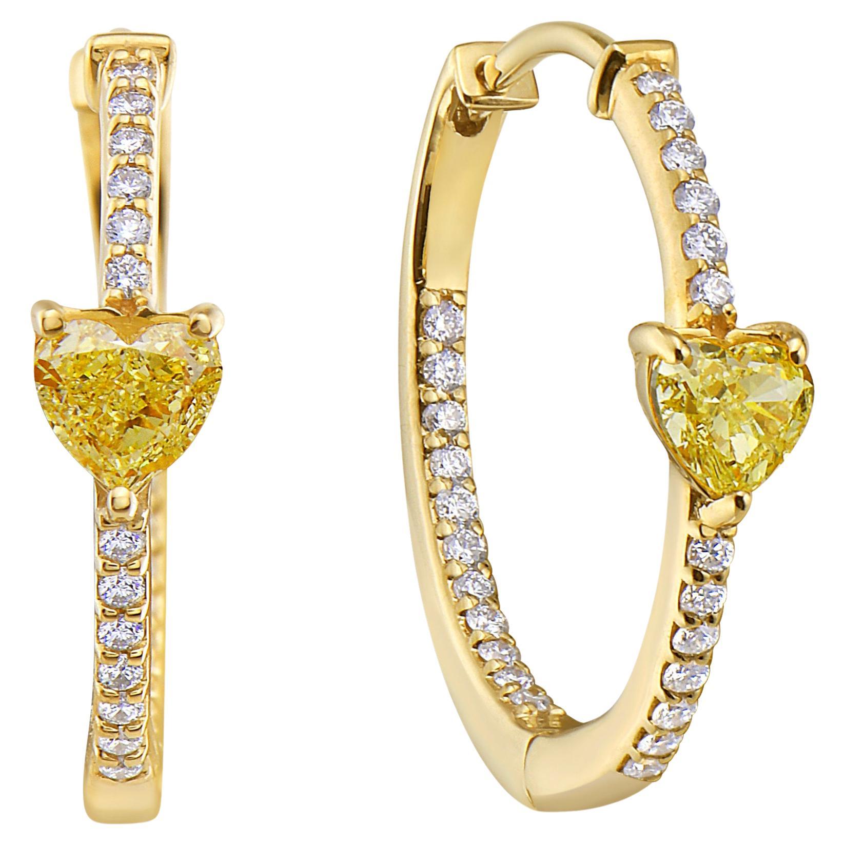 Yellow Diamond Heart Shape Huggie Earrings For Sale