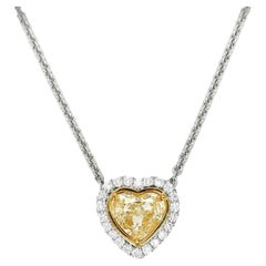 Used Yellow Diamond Heart Shape Pendant 4.00 Carats Platinum/18KYG GIA Certified