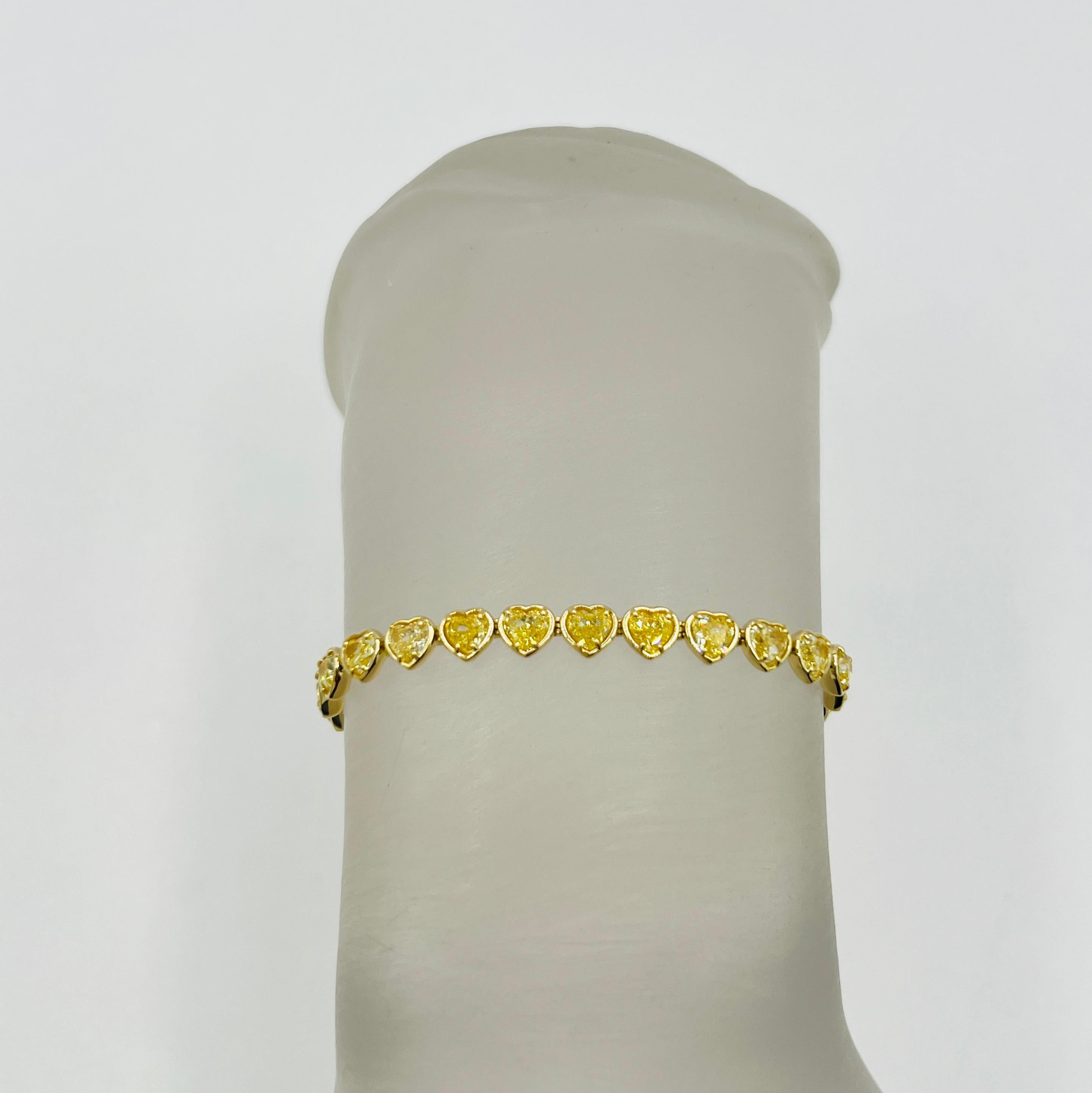 Heart Cut Yellow Diamond Heart Shape Tennis Bracelet in 18K Yellow Gold