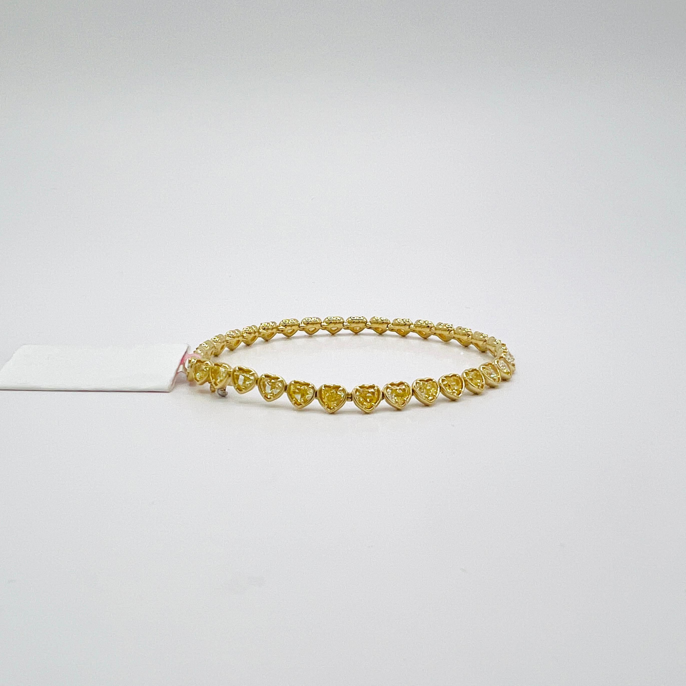 Yellow Diamond Heart Shape Tennis Bracelet in 18K Yellow Gold 2