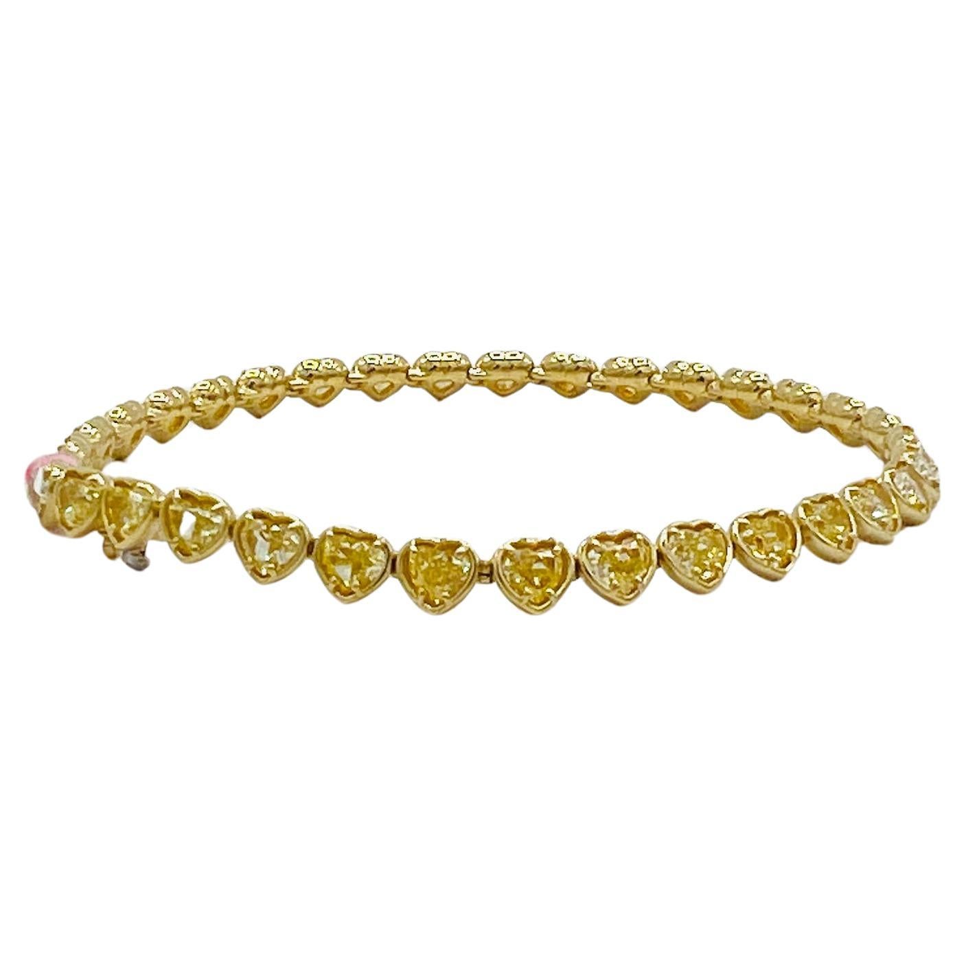 Gelbes Diamant-Tennisarmband in Herzform aus 18 Karat Gelbgold